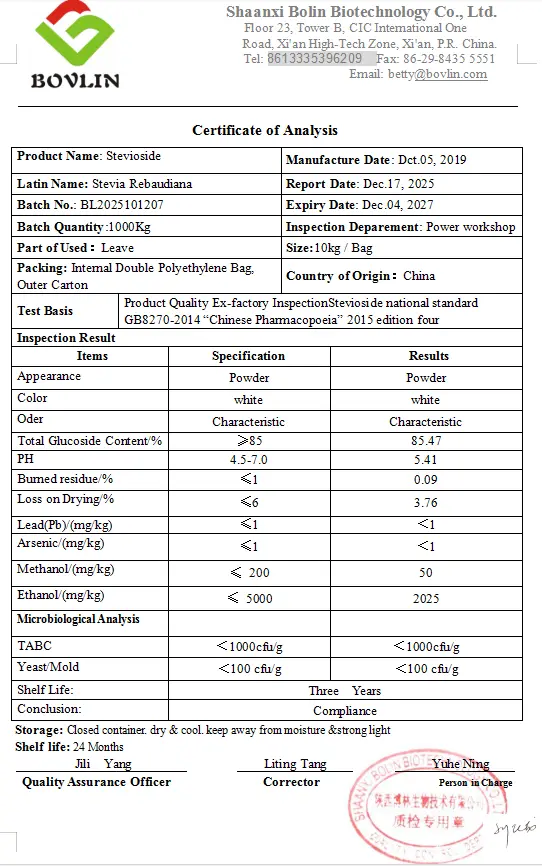 Stevioside Powder COA