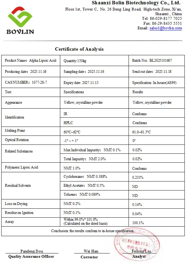 Alpha Lipoic Acid Bulk Powder COA